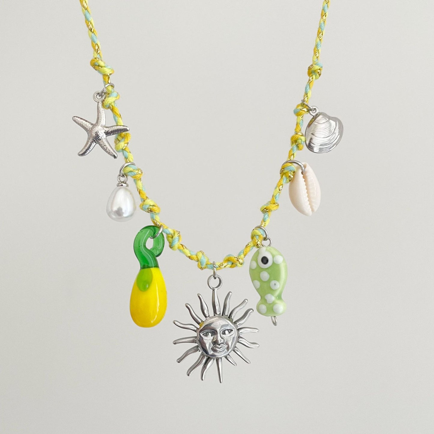 Fresh and Sweet Starfish Pearl Heart Pendant Necklace in Stainless Steel with Plated Finish on Adjustable Cord
