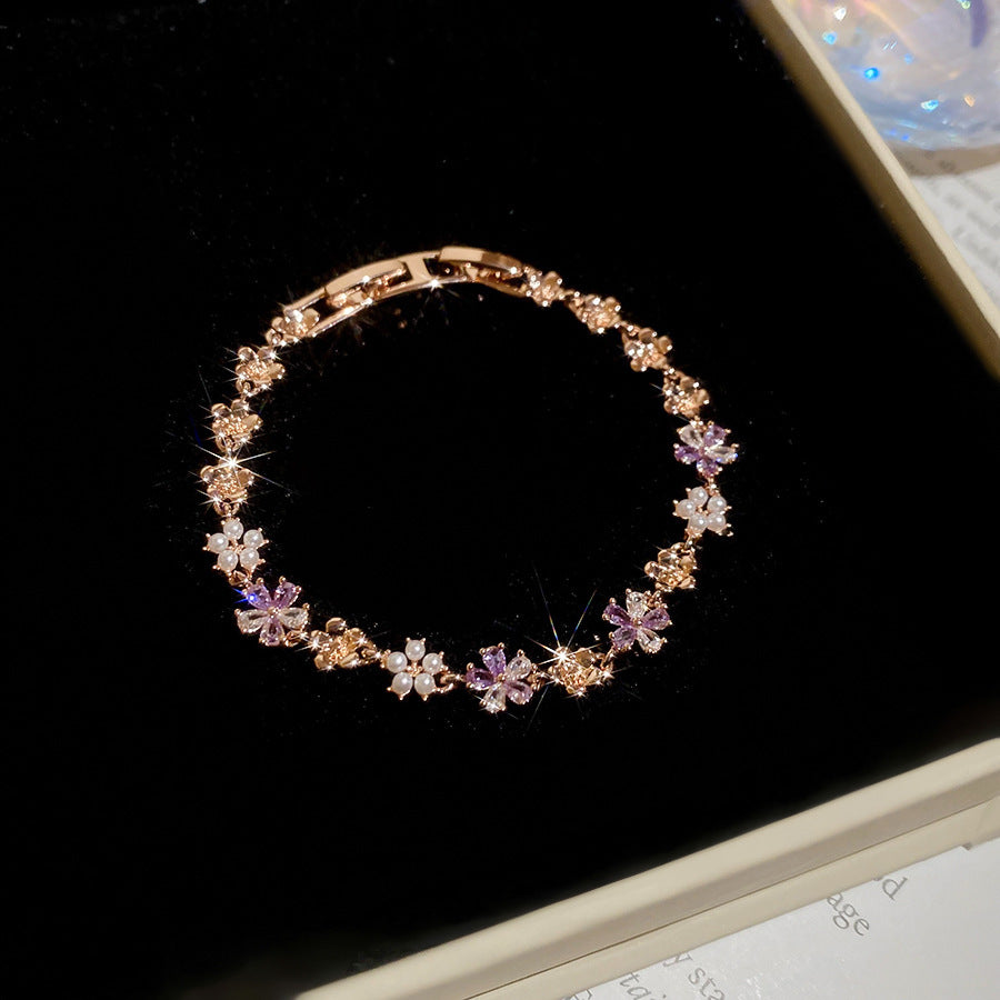 Elegant Gold Plated Brass Butterfly Floral Cubic Zirconia Bracelet for Women