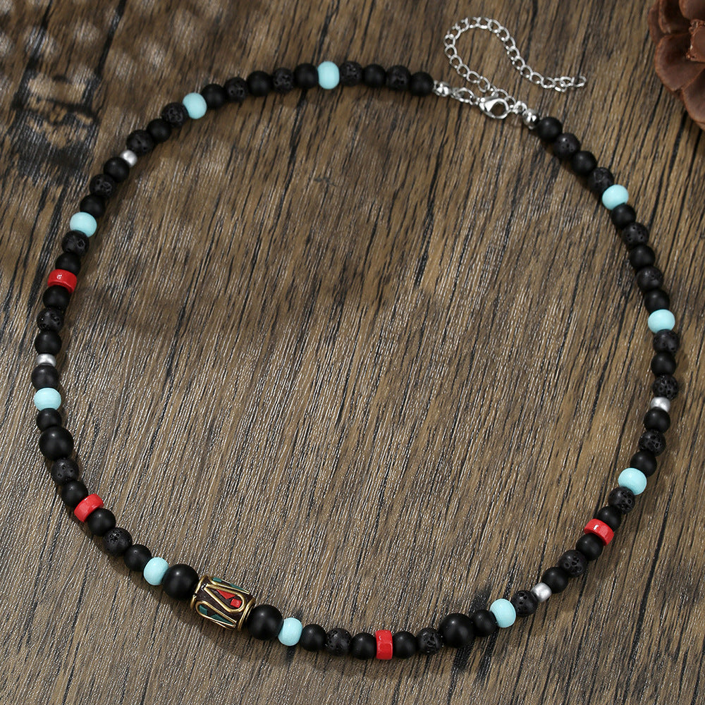 Ethnic Geometric Round Beaded Necklace Alloy Plated Cable Chain Unisex Jewelry
