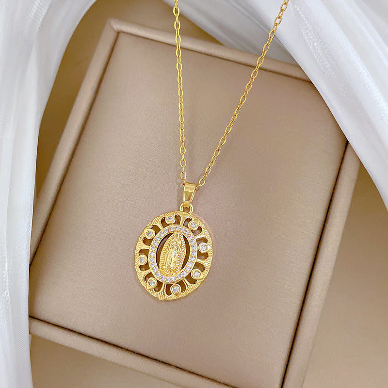Collar con colgante de retrato en forma de huevo estilo dibujo animado para mujeres y hombres con incrustaciones de diamantes de imitación en cadena de acero inoxidable