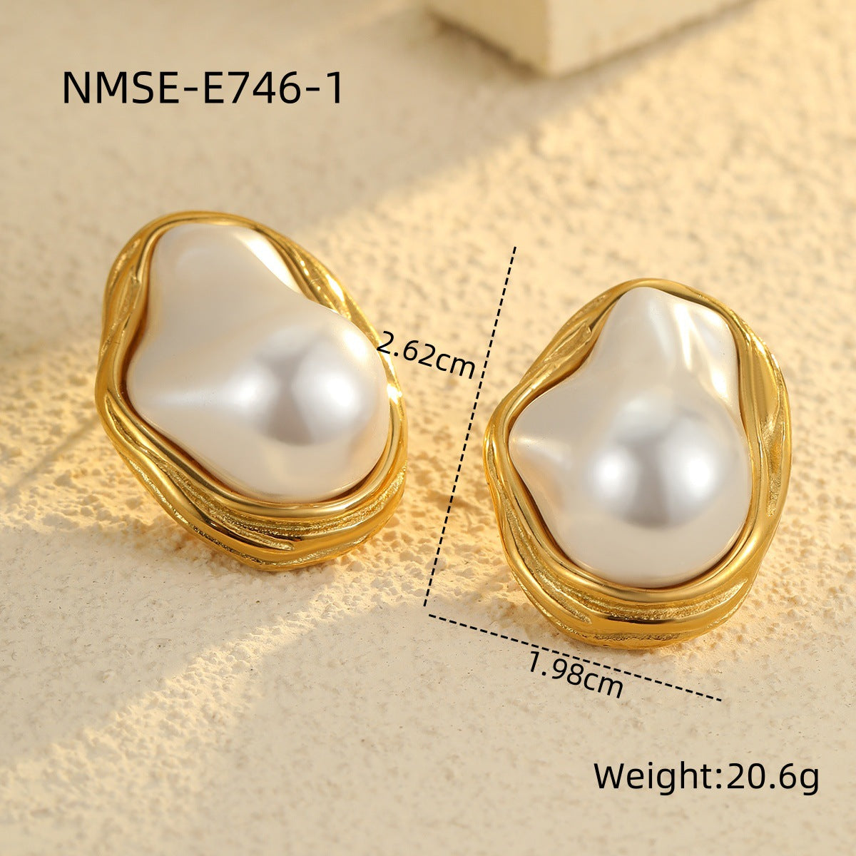 Vintage Geometric Baroque Pearl Earrings and Stainless Steel Clavicle Necklace with Plating Finish