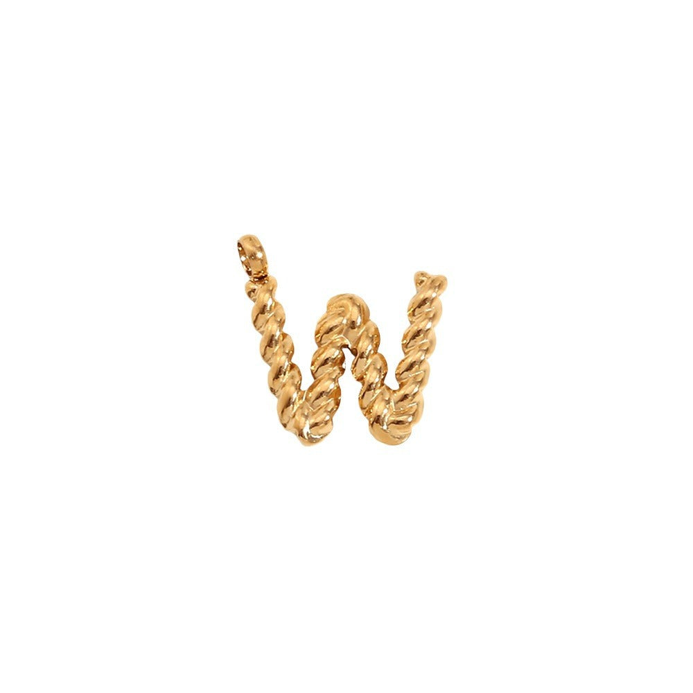 Colgante minimalista de acero inoxidable chapado en oro de 18 quilates con mini letra retorcida para mujer
