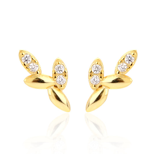 Dulces Aretes Minimalistas con Forma de Hoja de Plata de Ley 925 con Circonita Cúbica para Mujer