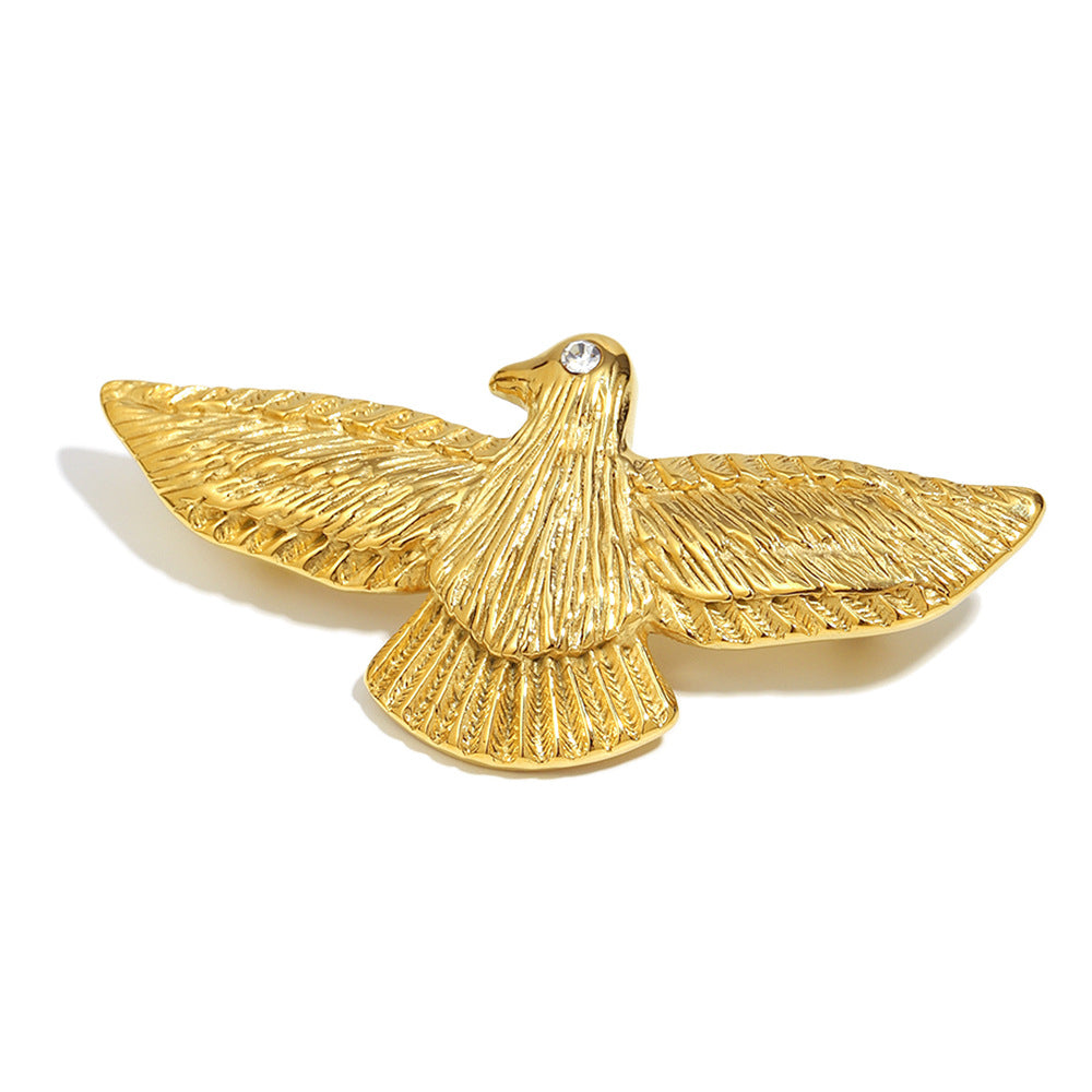 Minimalist Vintage Bird Brooch for Women Made of Stainless Steel with 18K Gold Plating Lightweight Luxury Accessory