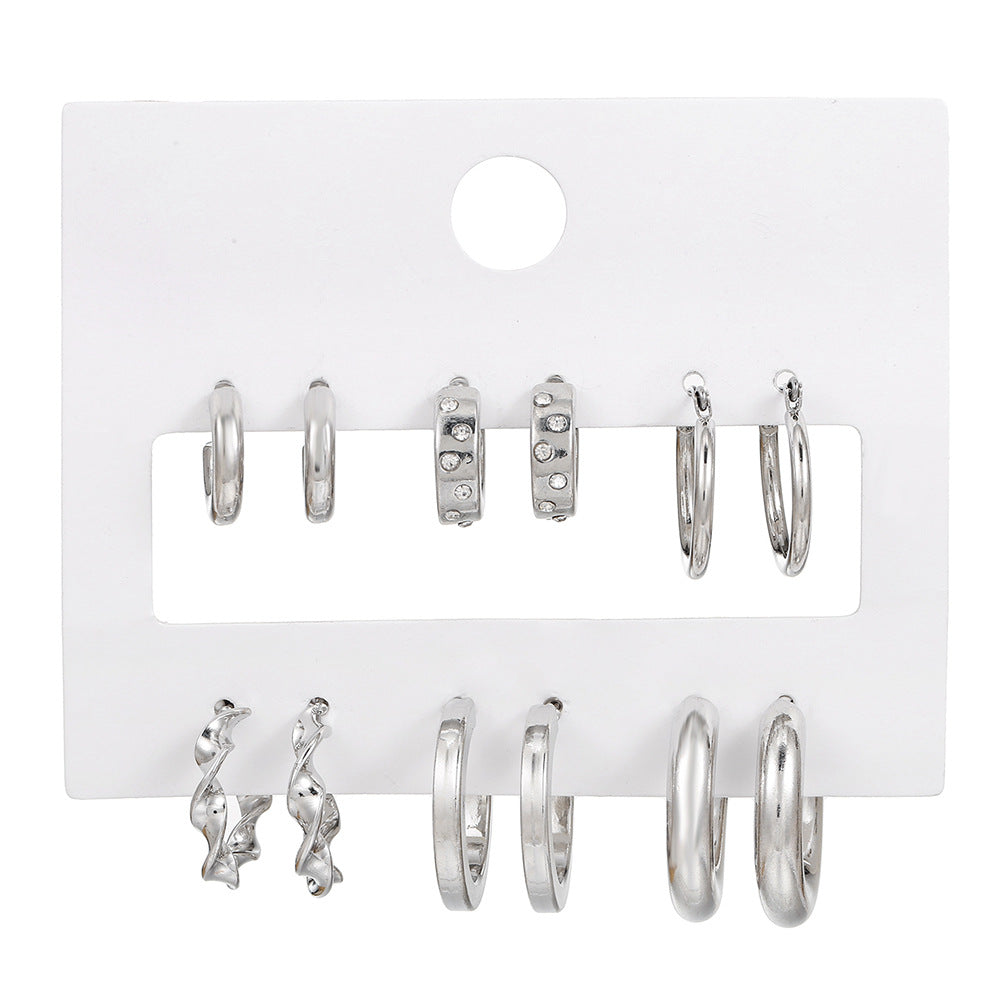 Minimalist Round Geometric Alloy Plated Earrings with Rhinestone and Pearl for Women