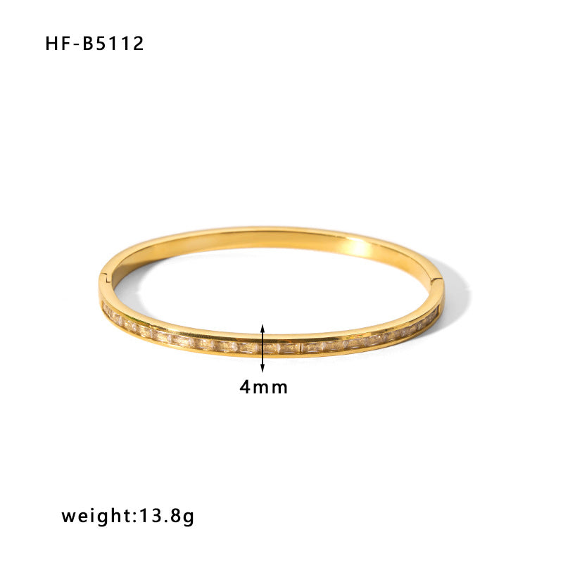 Vintage Ins Style 18K Gold Plated Geometric Ring Stainless Steel Rhinestone Bracelet for Women