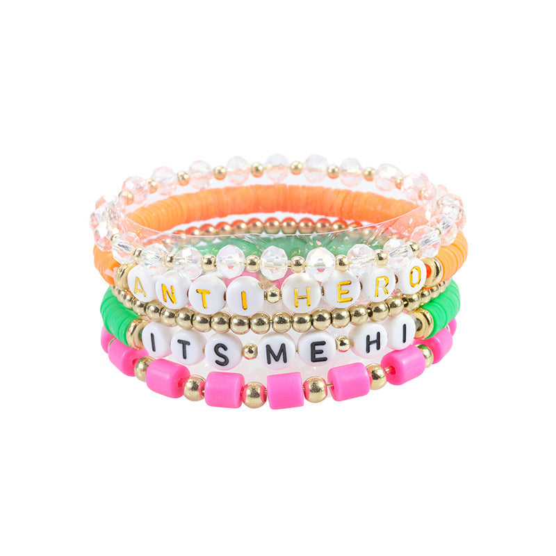 Colorful Letter Number Beaded Stretch Bracelet Set Resin Unisex