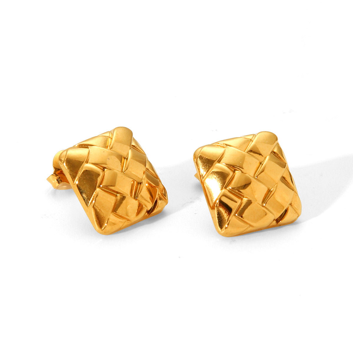 Orecchini a perno quadrati geometrici avanzati in acciaio inossidabile placcati oro 18 carati con motivo a rombi per donna