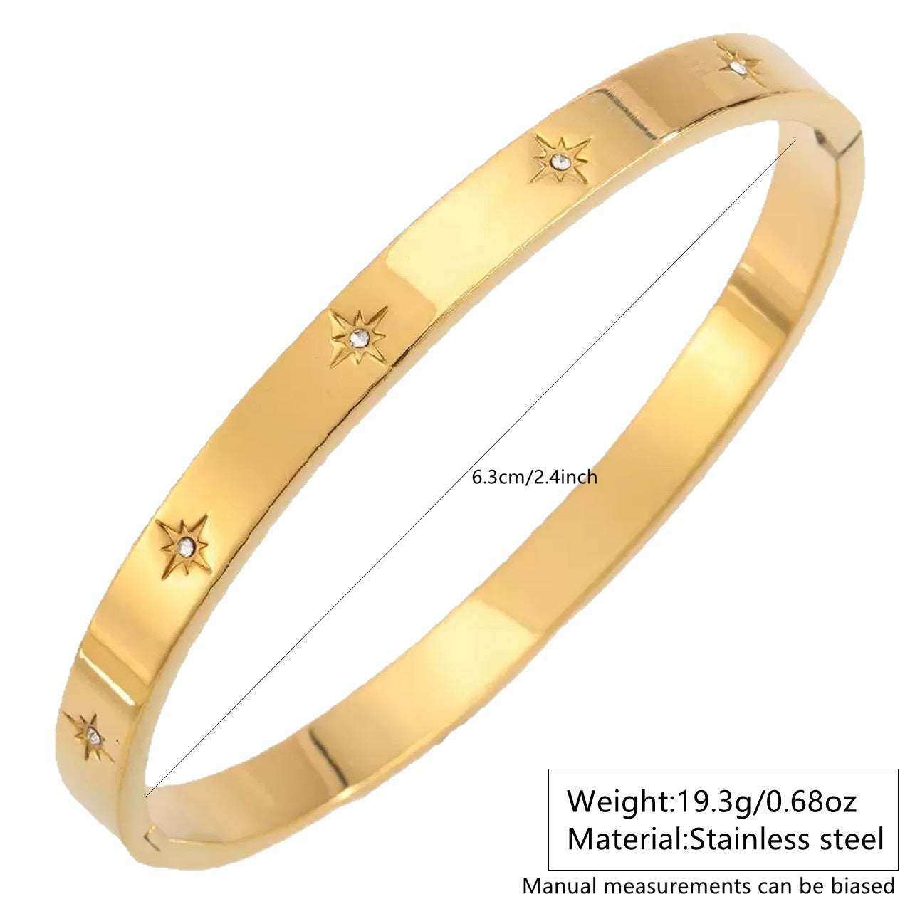 Minimalist 18K Gold Plated Stainless Steel Round Geometric Cubic Zirconia Bracelet