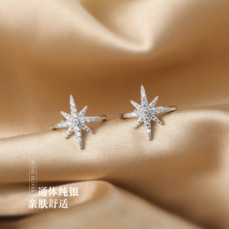 Pendientes de lujo minimalistas con circonitas en forma de estrella, de cobre, para mujer, a la moda, clips para el hueso del oído, sin perforación, elegantes.