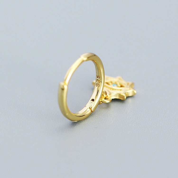 Orecchini a cerchio minimalisti unisex in argento sterling 925 con design geometrico a stella, occhio turco e zirconi cubici placcati