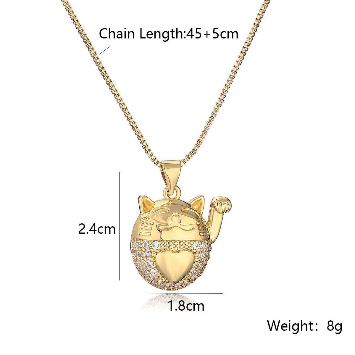 Collana pendente minimalista a forma di gatto in rame placcato oro con zirconi per donna