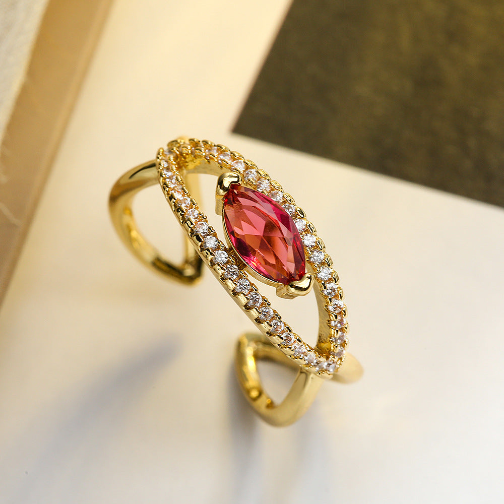 Minimalist Geometric Copper Ring with Real Gold Plating and Micro-Pave Zirconia for Women