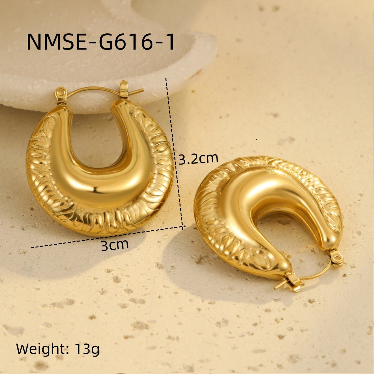 Orecchini da donna in acciaio inossidabile a forma geometrica vuota, stile vintage, placcati oro 18 carati