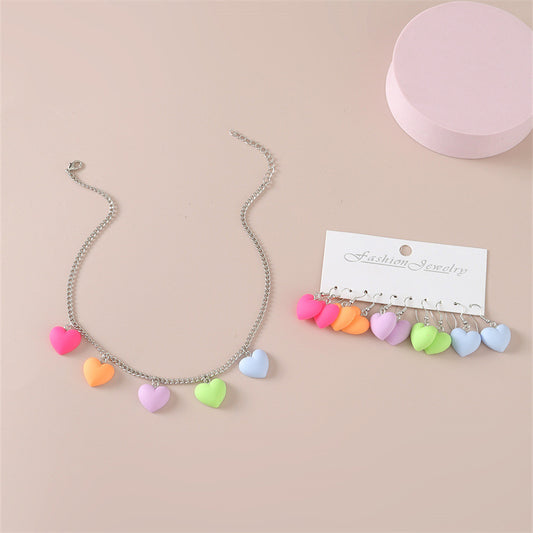Cute Heart-Shaped Acrylic Pendant Necklace Set for Kids with Twist Link Chain in Candy Colors