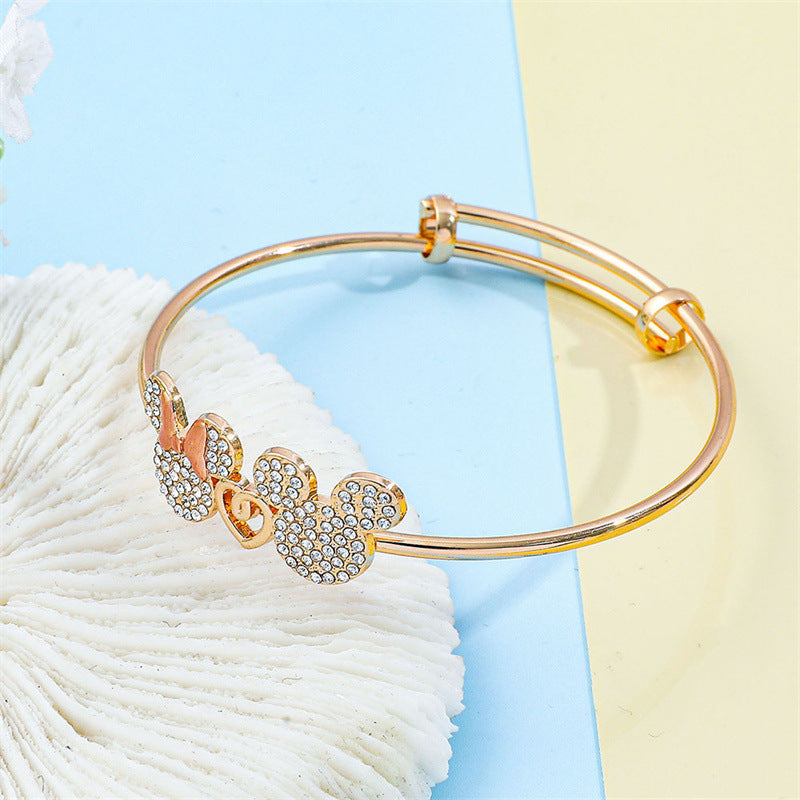 Bracciale Anna Principessa in Lega a Forma di Cuore con Intarsi in Cristallo Bianco Regolabile per Bambine e Ragazze