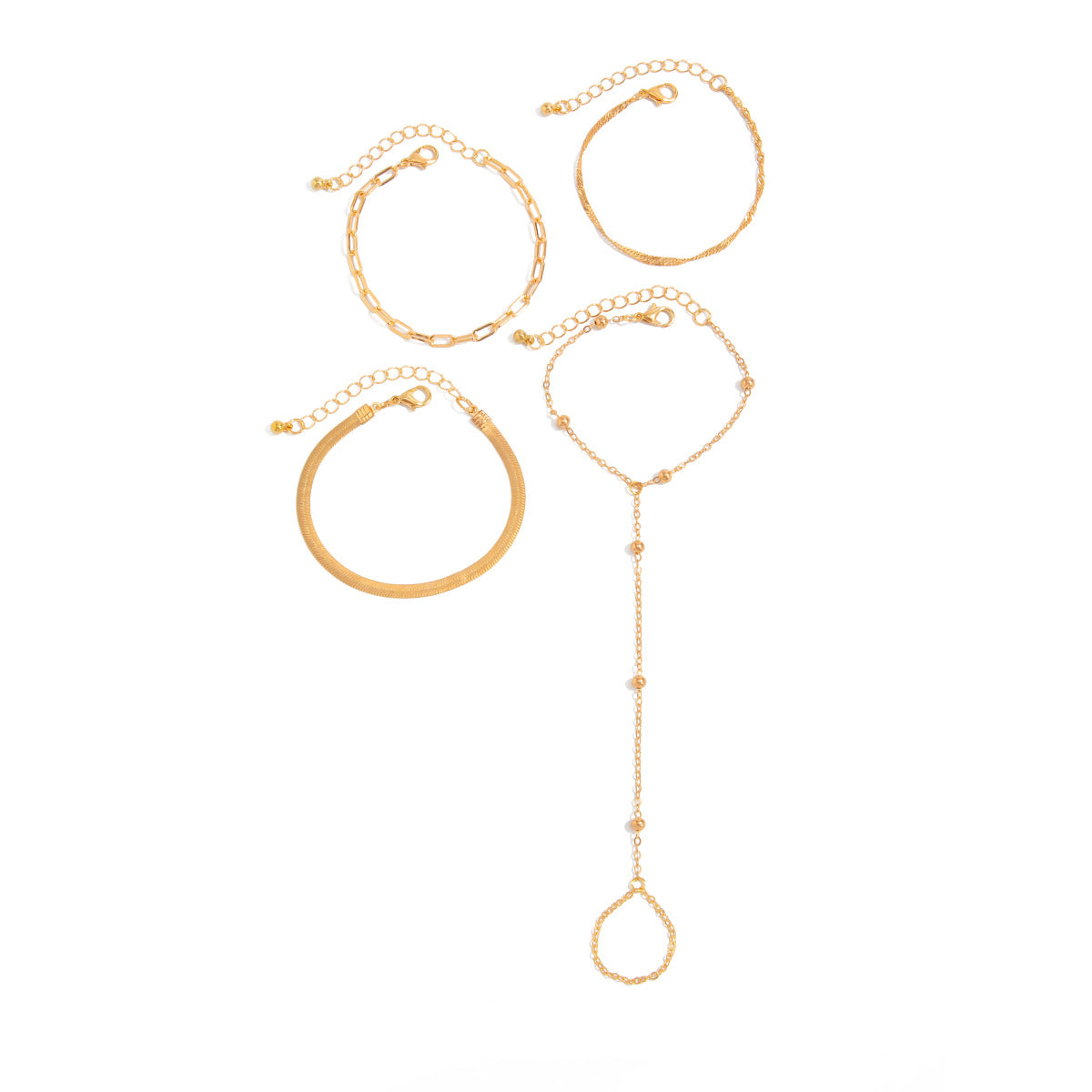 Minimalist Cold-Tone Geometric Metal Snake Chain Bracelet for Women with Micro-Pave Detailing and Layered Styling