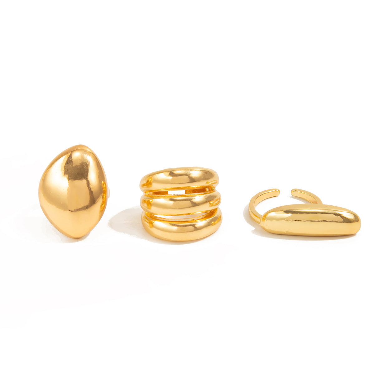 Minimalist Geometric Open Ring for Women in Zinc Alloy with Plated Finish and Curved Linear Design