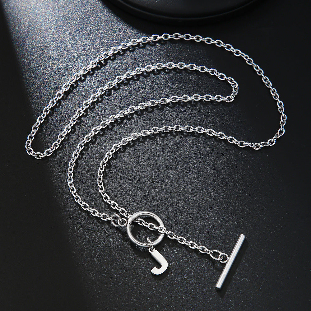 Hip-hop Streetwear Geometric Letter Titanium Steel Pendant Necklace with OT Clasp for Unisex