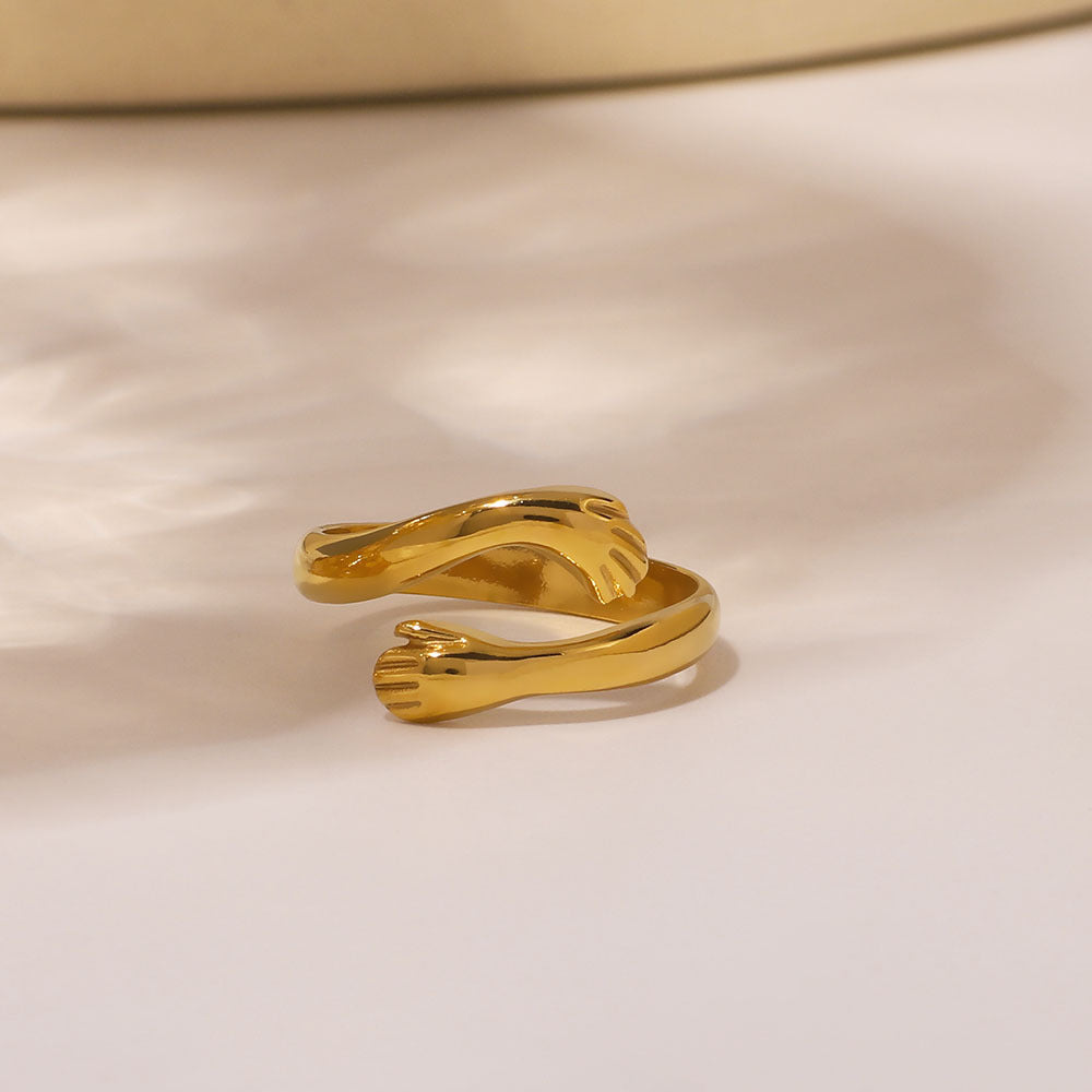 Romantic French-Style Asymmetric Stainless Steel Plated Hug Ring Couple Set Hypoallergenic Unisex Fashion Jewelry