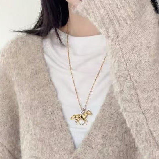 Luxury Gold Plated Brass Horse Rider Pendant Necklace for Women