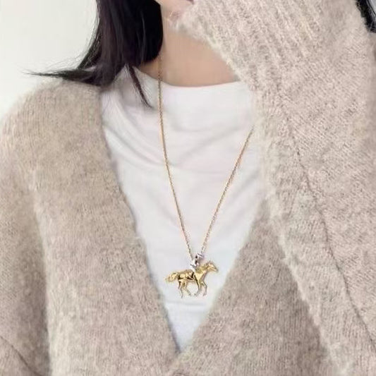 Luxury Gold Plated Brass Horse Rider Pendant Necklace for Women