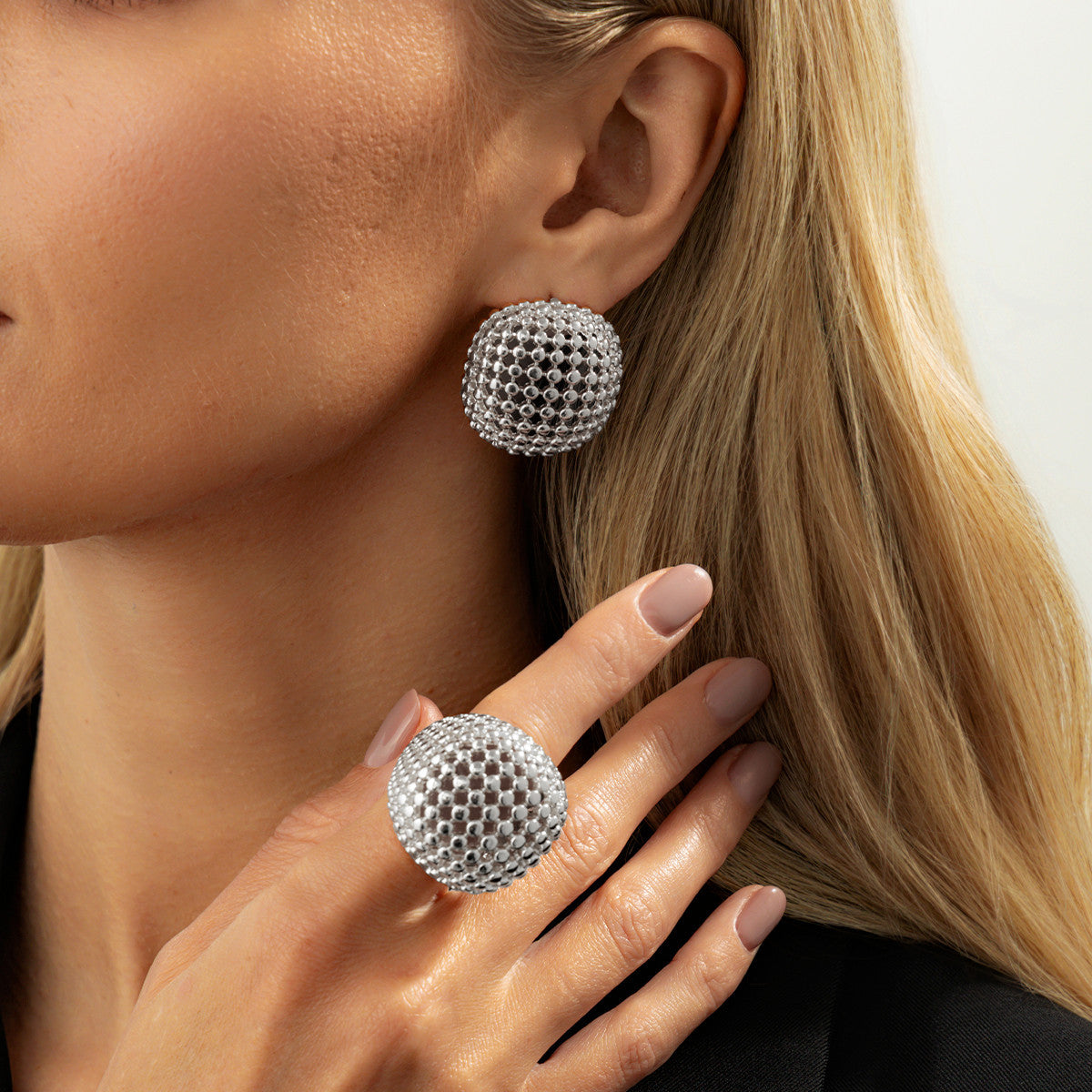 Luxury Elegant Geometric Round Plated Alloy Ring Set for Women