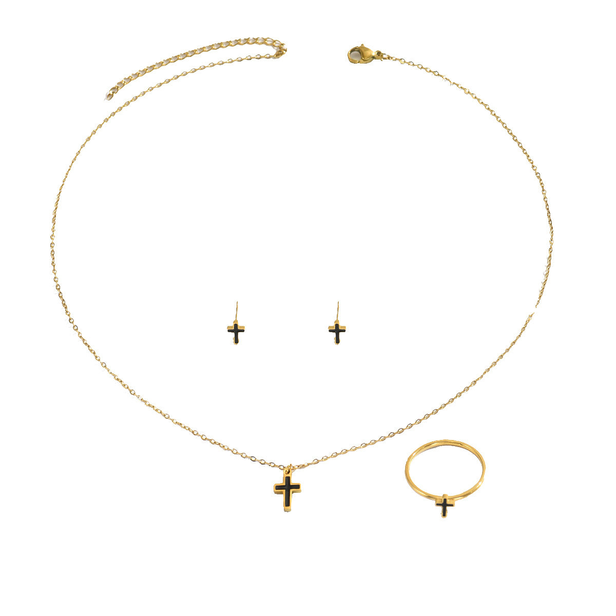 Fashion Geometric Cross Pendant Necklace Set with Enamel Finish for Women Including Earrings and Bracelet