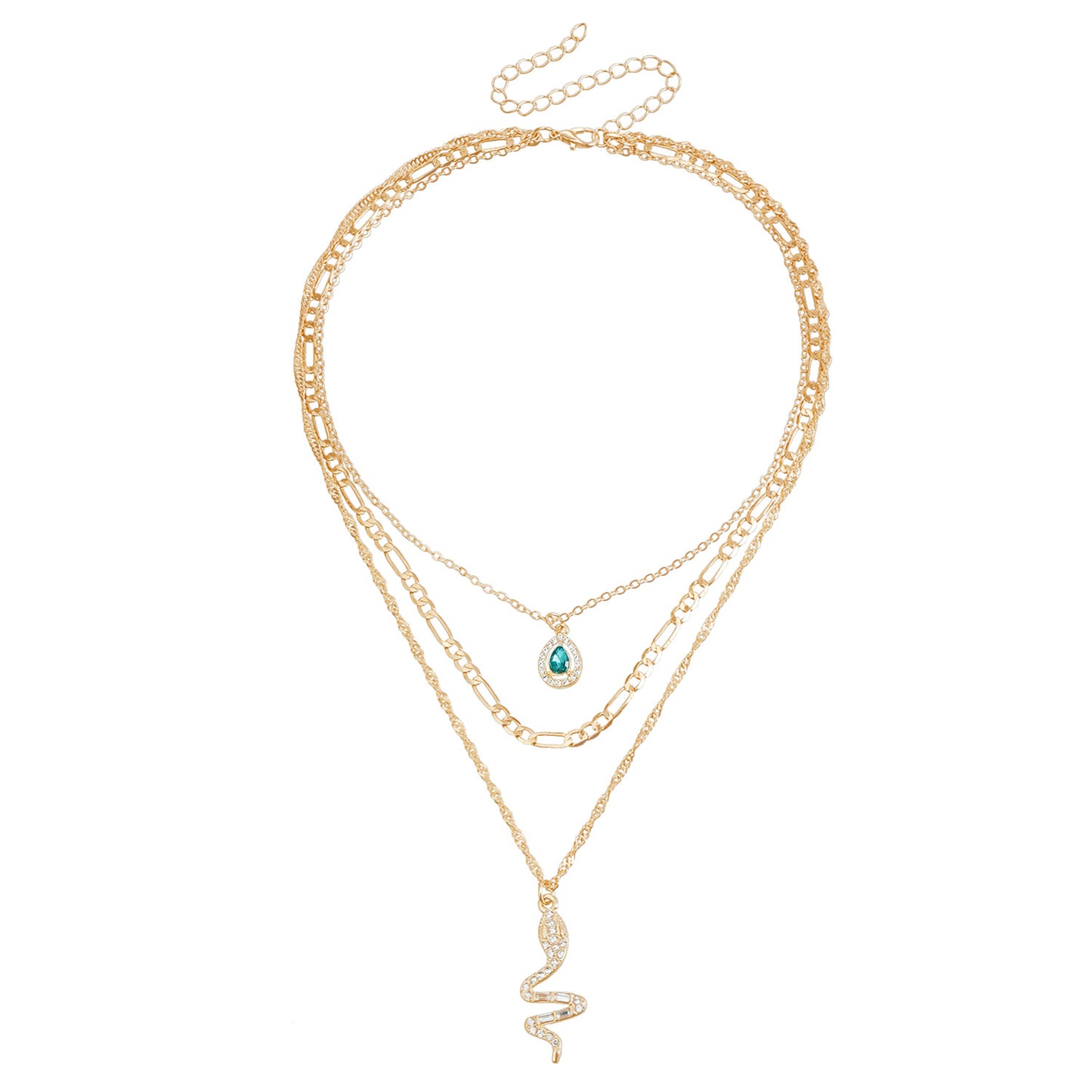 Collar con colgante de gema verde con forma de serpiente de estilo retro en aleación con acabado galvanizado para mujer