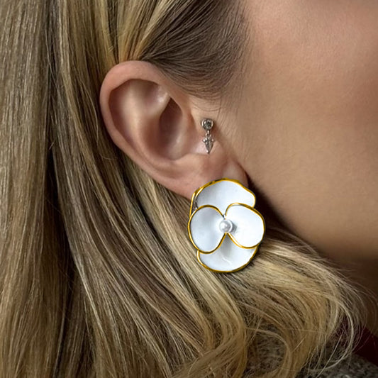Pendientes de Acero Inoxidable Floral Geométricos con Acabado Esmaltado para Mujer Pendientes Minimalistas de Moda de Lujo