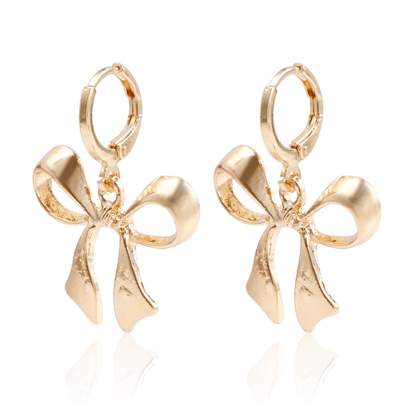 Geometric Bowknot Metal Earrings for Women with Plated Finish, Minimalist and Sweet Style