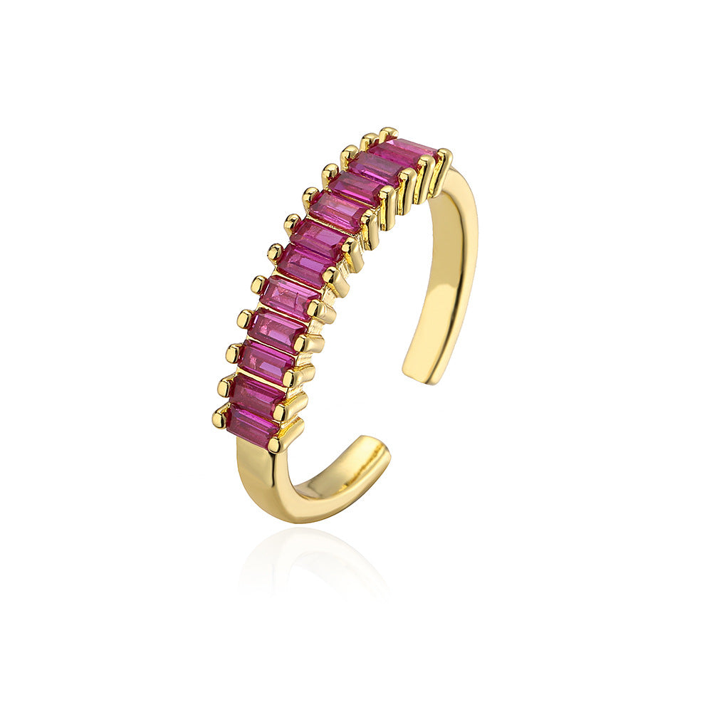 Anello da donna minimalista a T geometrico con intarsio in zirconi cubici e fascia in rame placcato oro