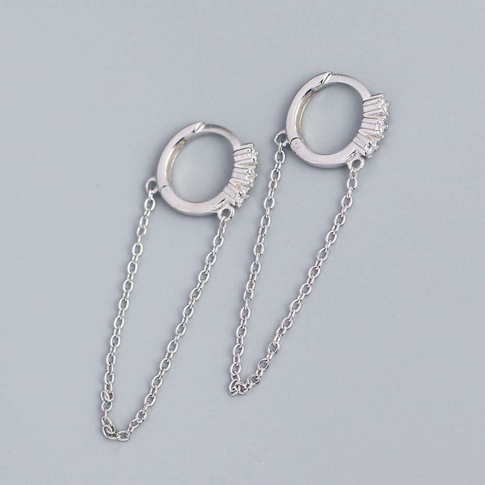 Orecchini pendenti da donna lunghi, a catena, in argento sterling 925, con zirconi cubici geometrici