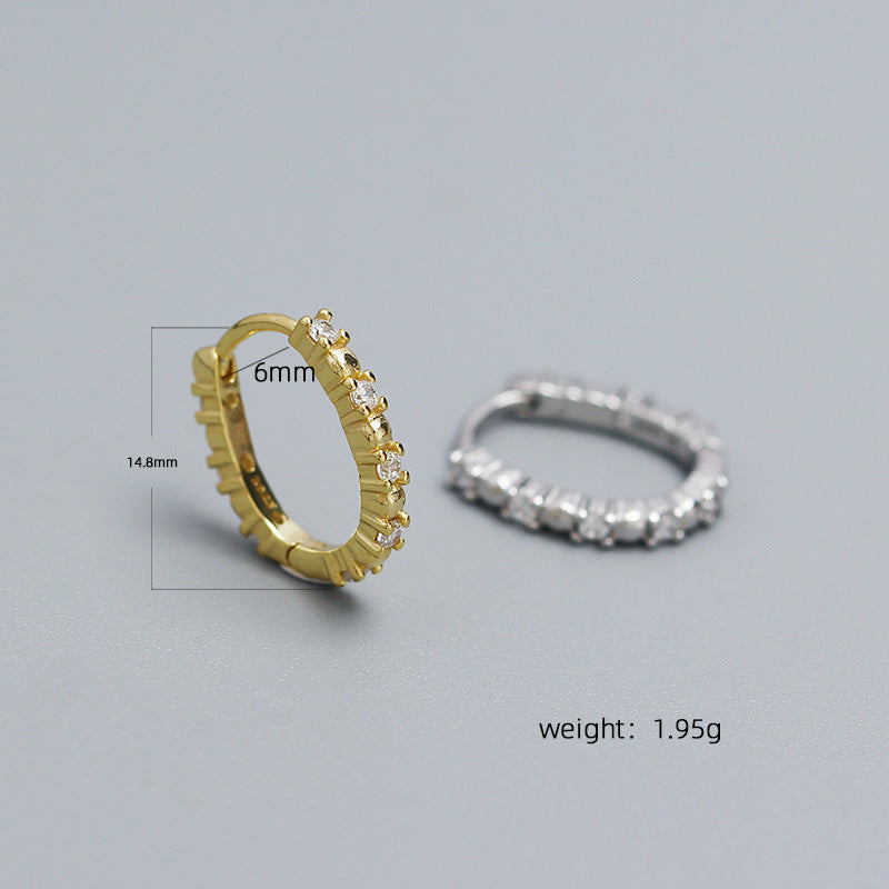 Orecchini a cerchio rotondi geometrici placcati in argento sterling 925 di lusso minimalista con intarsio di diamanti da donna