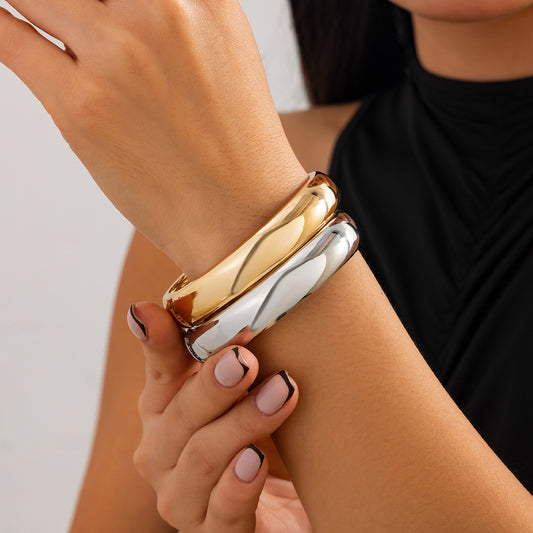 Minimalist Geometric Zinc Alloy Plated Spring Bangle Bracelet Set