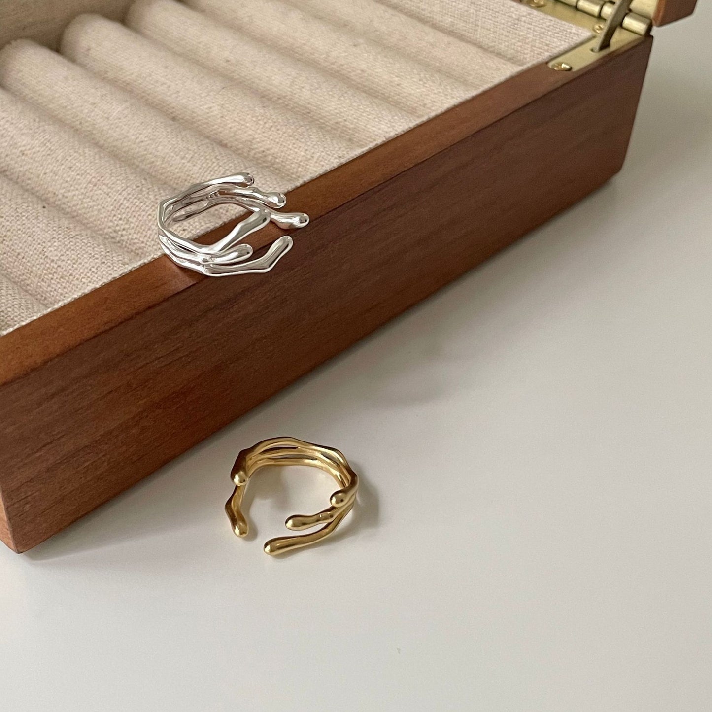 Anillo de plata floral asimétrico minimalista para mujer, de plata de ley 925, joyería hecha a mano