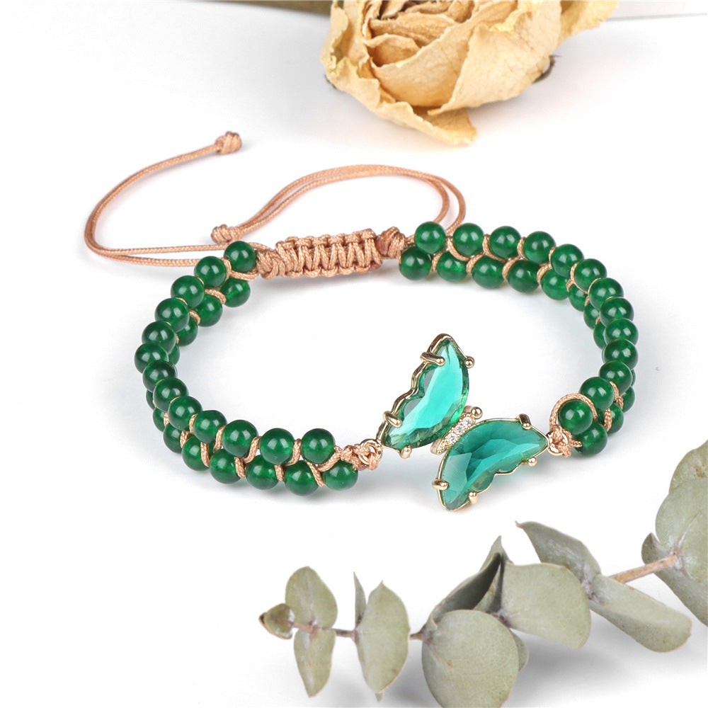 Sweet Geometric Butterfly Crystal Beaded Bracelet Unisex Charm Bar