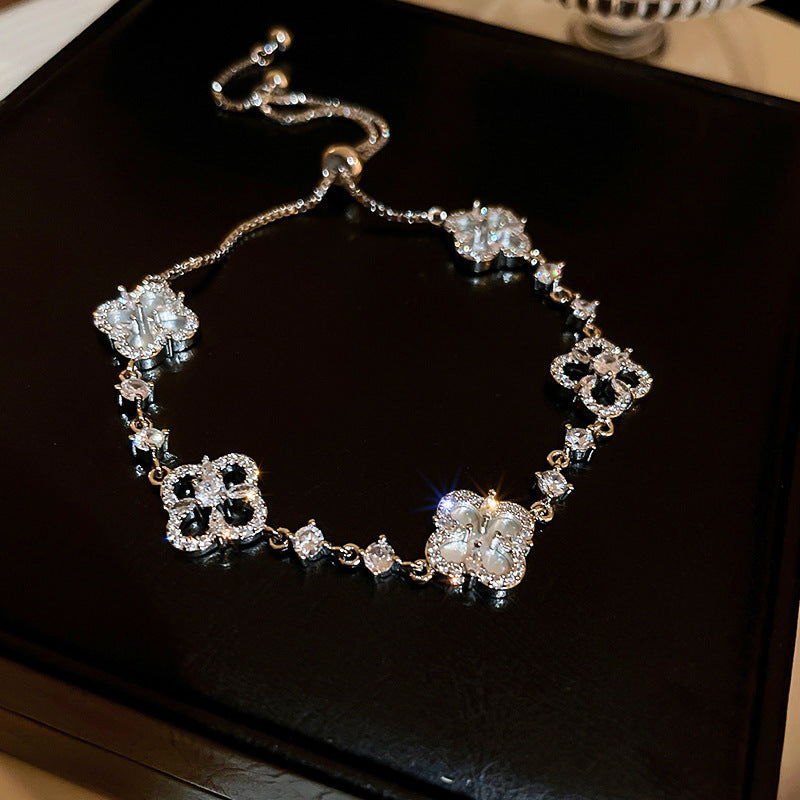 Minimalist Luxury Square Geometric Alloy Bracelet with Cubic Zirconia for Women