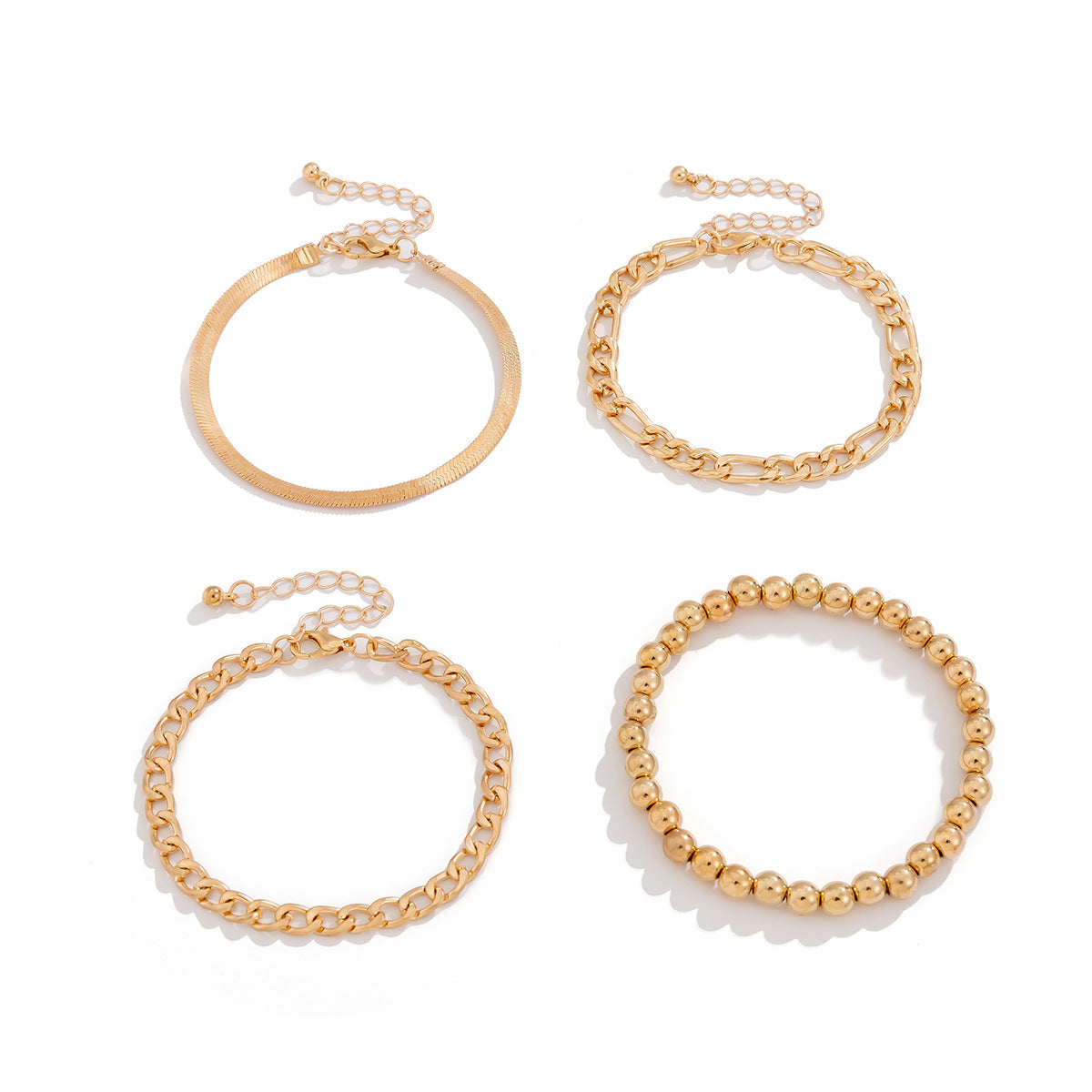 Sweet-Edgy Geometric Hollow-Out Snake Chain Bracelet Set for Women in Metal with Rhinestone Inlay