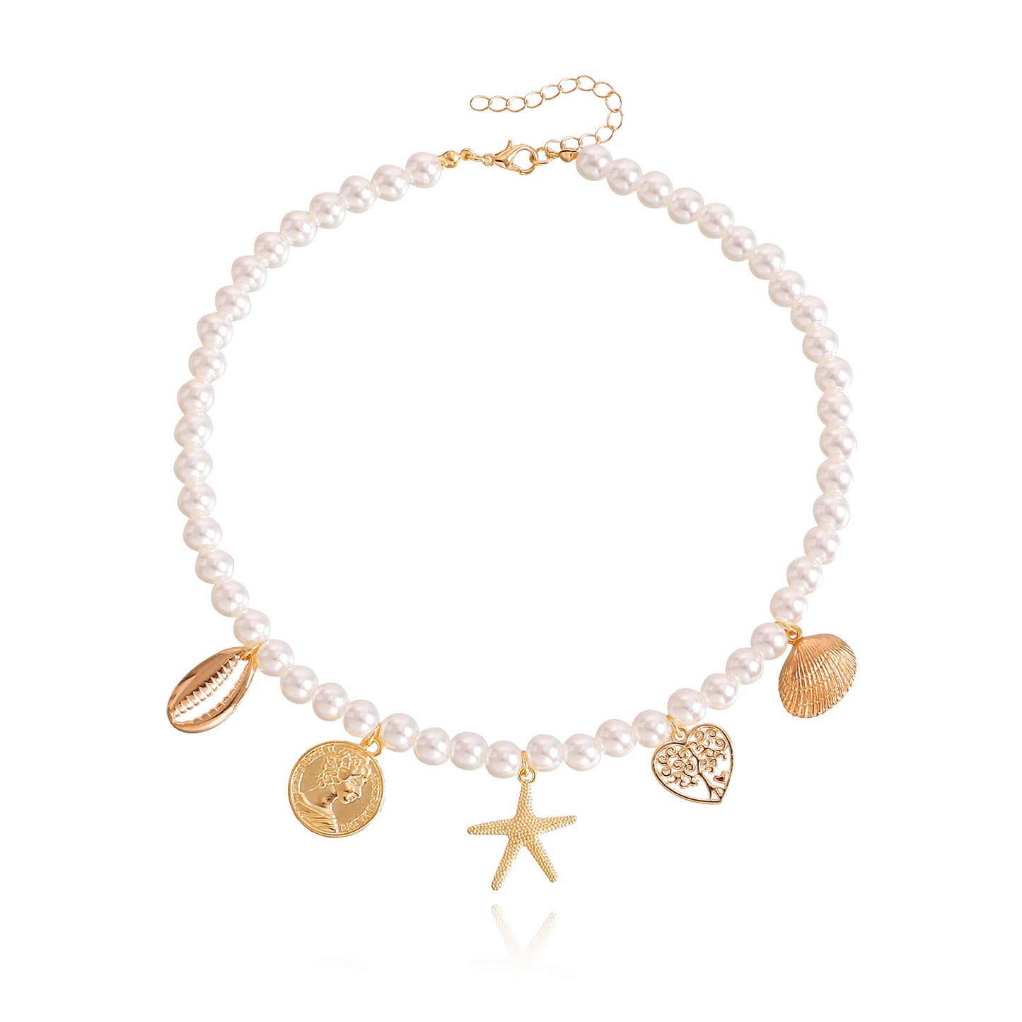 Ocean-Inspired Starfish Pendant Necklace for Women in Alloy with Plated Finish, Geometric Design, Adjustable Clavicle Chain