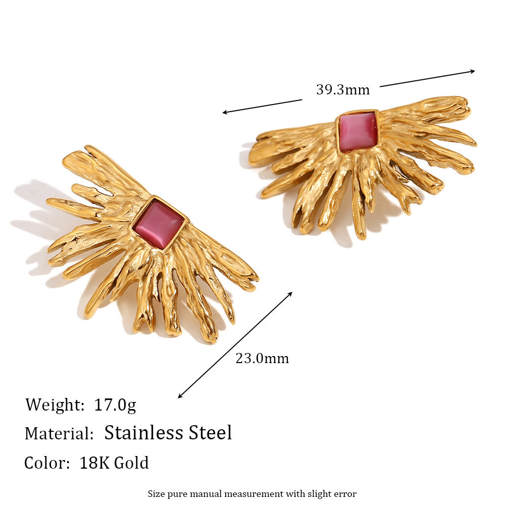 Minimalist Shell-Shaped Stainless Steel Earrings with 18K Gold Plating and White Rhinestone Star Inlay for Women