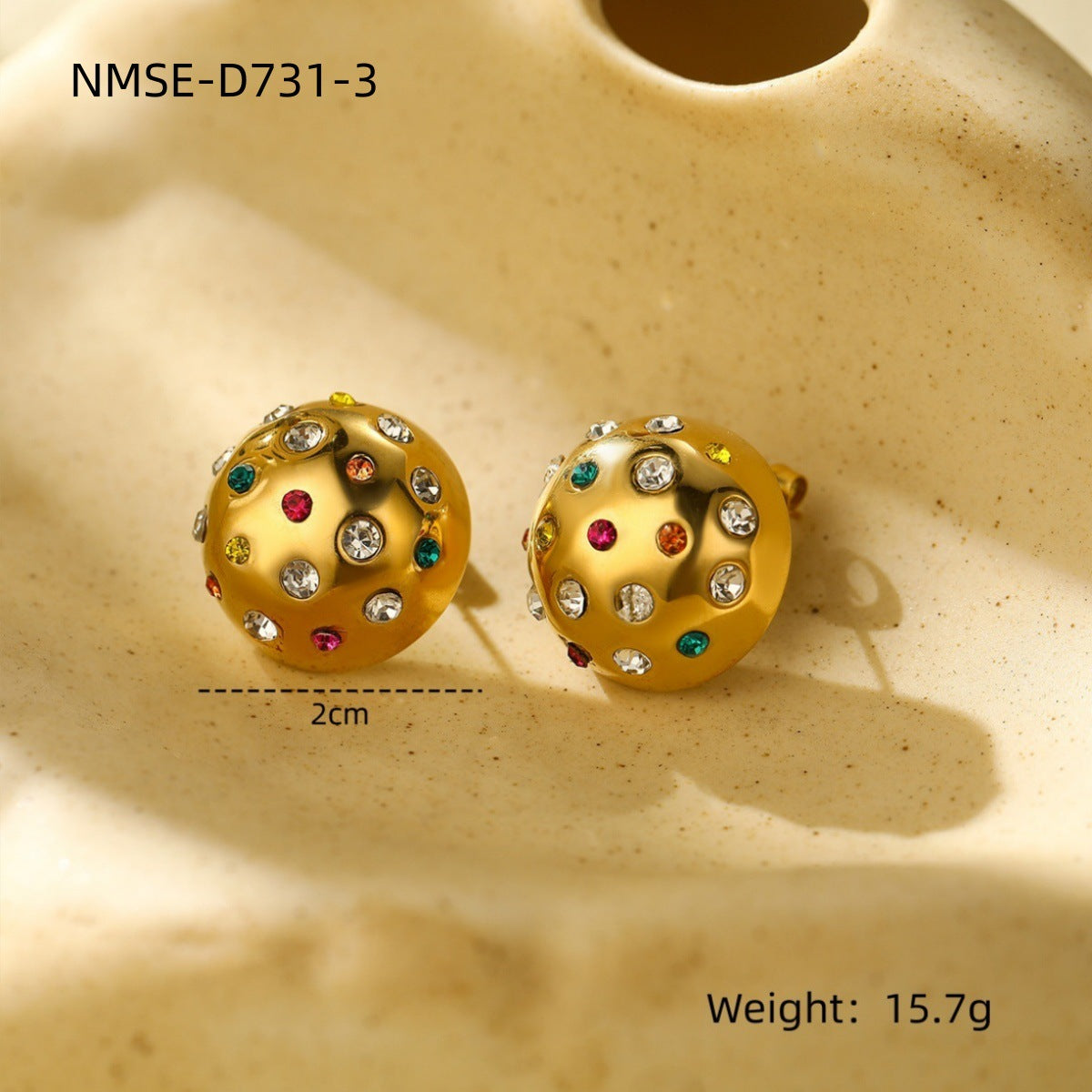 Aretes de acero inoxidable geométricos vintage con circonita colorida y acabado chapado