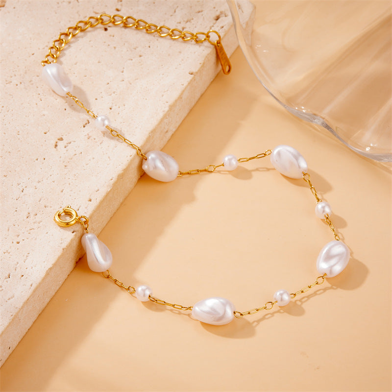Vintage Office Chic Plated Stainless Steel Irregular Pearl Bracelet