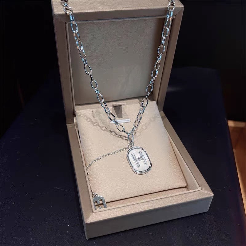 Chanel-Inspired Minimalist Letter H Pendant Necklace in Titanium Steel with Gold Plating on O-Chain for Women