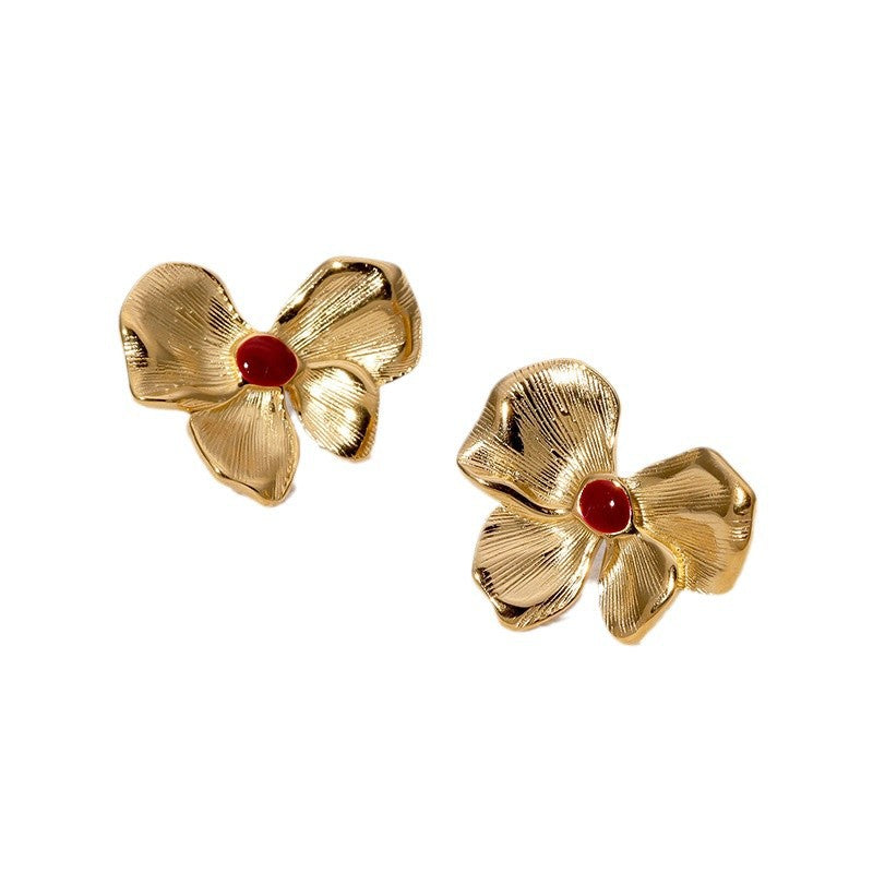 Sweet Elegant 18K Gold Plated Drip Oil Stainless Steel Flower Earrings