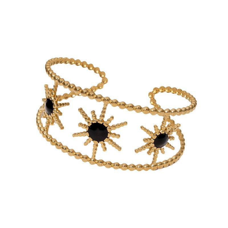 Bracciale a Polsino da Donna in Acciaio Inossidabile Smaltato a Traforo con Girasole Geometrico Vintage