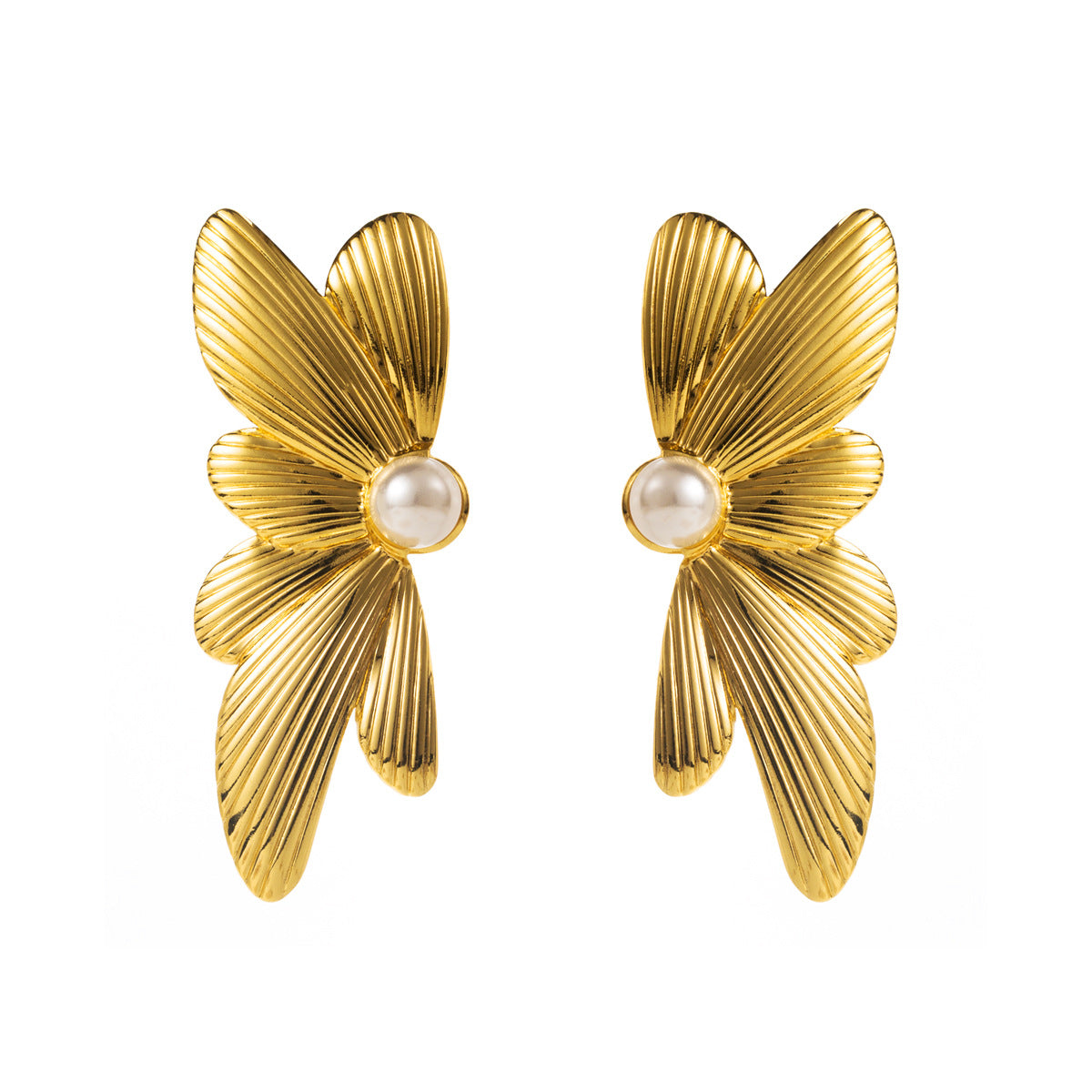 Orecchini da donna alla moda in acciaio inossidabile con geometria, placcatura in oro e dettagli in perle