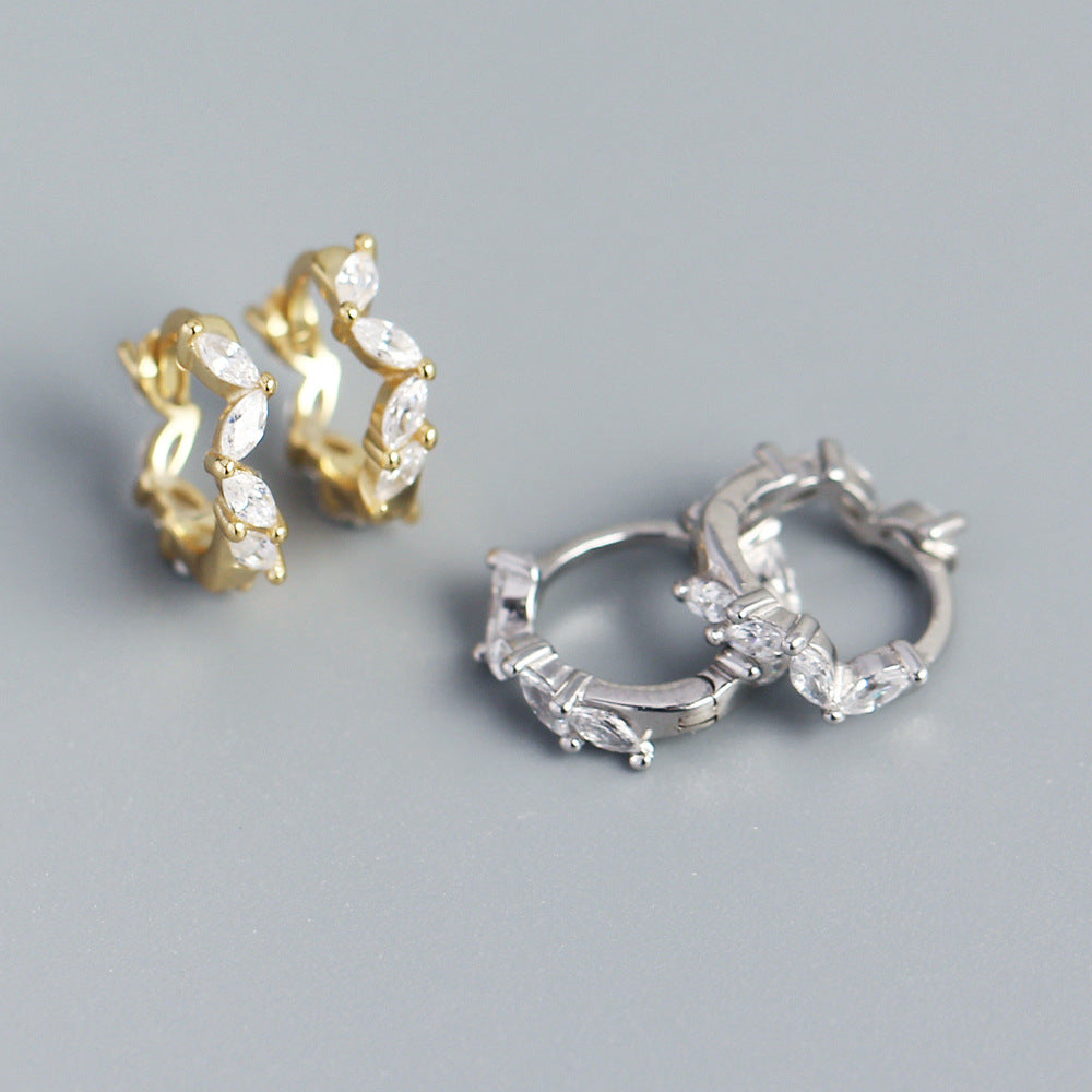 Orecchini a cerchio da donna in argento sterling S925, con zirconi intarsiati, geometrici, minimalisti, a forma di navette