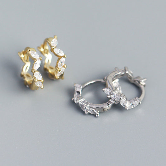 Pendientes de Aro Minimalistas Geométricos con Marquesa de Circonita y Plata de Ley S925 para Mujer