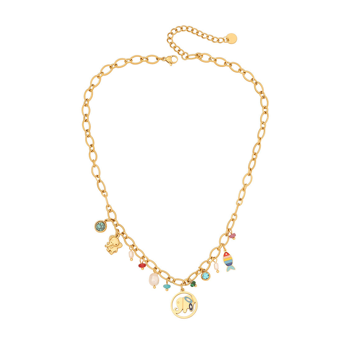 Fashionable Elephant Pendant Necklace in Stainless Steel with Plated Finish on O-Chain for Women